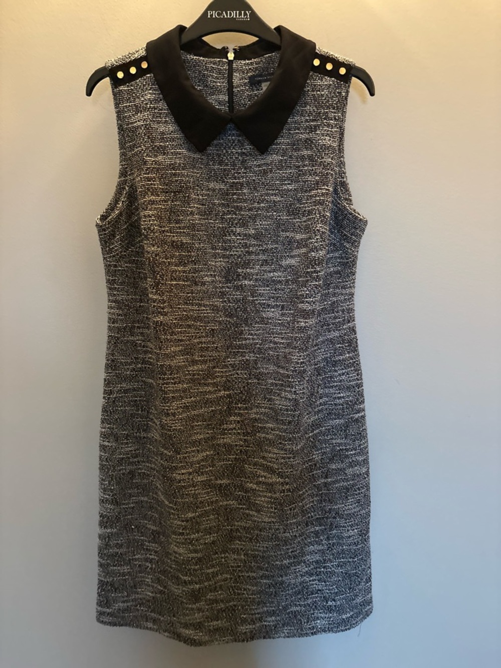 Tommy Hilfiger Black-Collar Gray Tweed Shift Dress